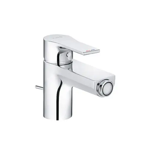 Kludi Wasserhahn für Bidet in Chromoptik. Der Hebel zur Temperatur- und Durchflussregelung befindet sich oben. Die Auslaufstelle ist flach gestaltet.